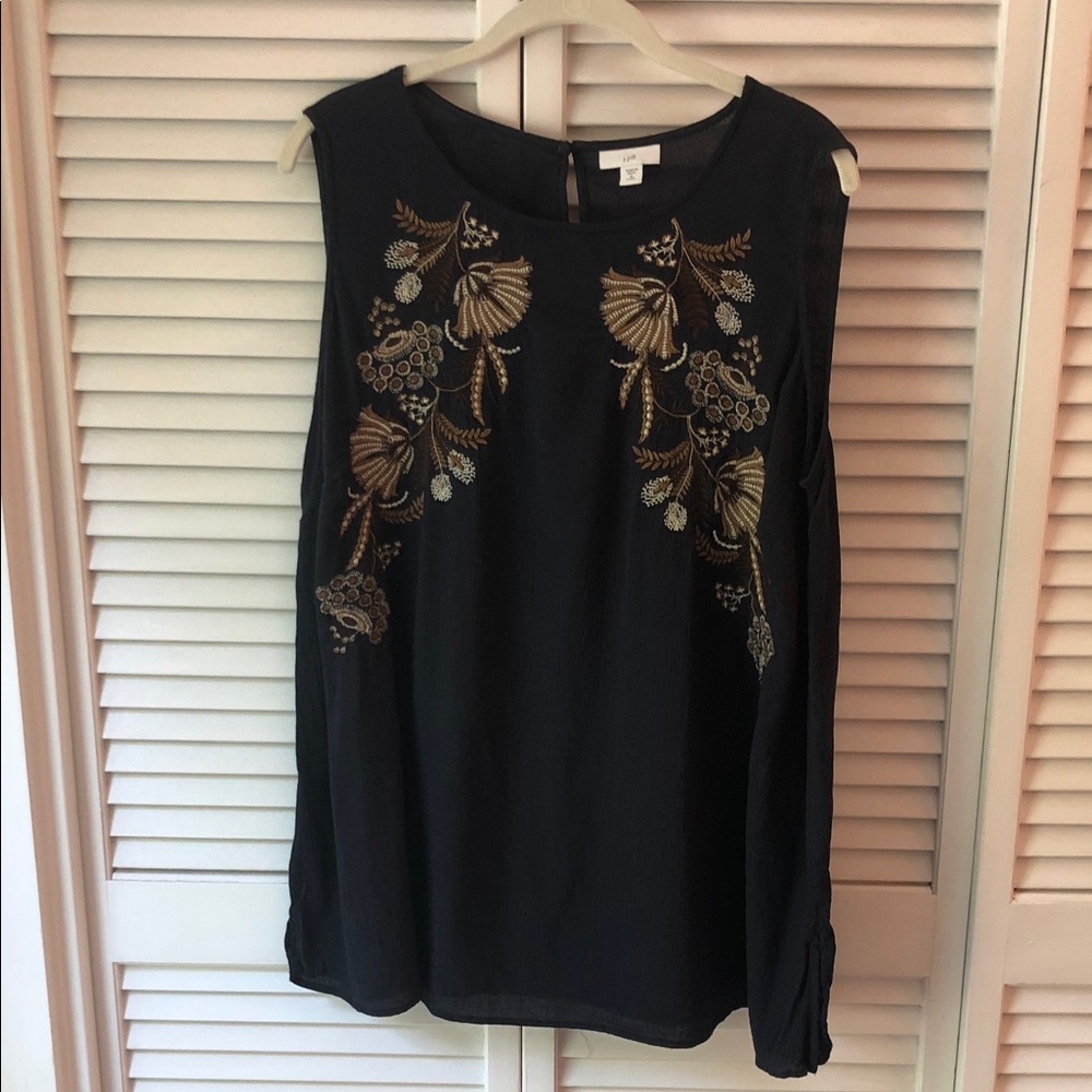 J. Jill Black Sleeveless Blouse with Gold Embroidery